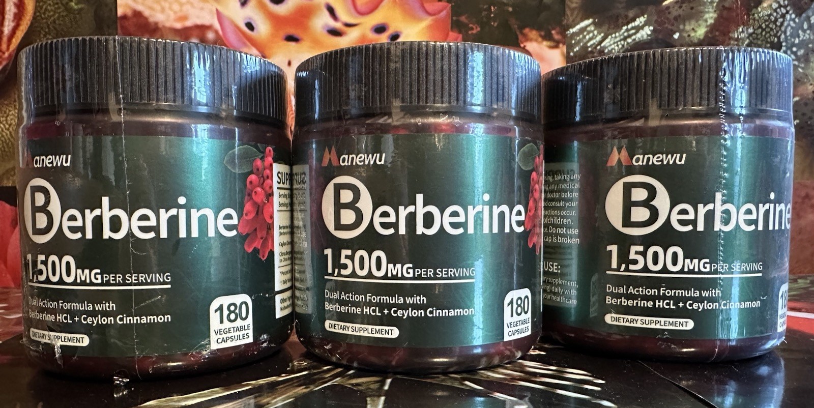 3x SEALED Manewu 1500mg Berberine HCL Supplement Ceylon Cinnamon Citrus Bergamot