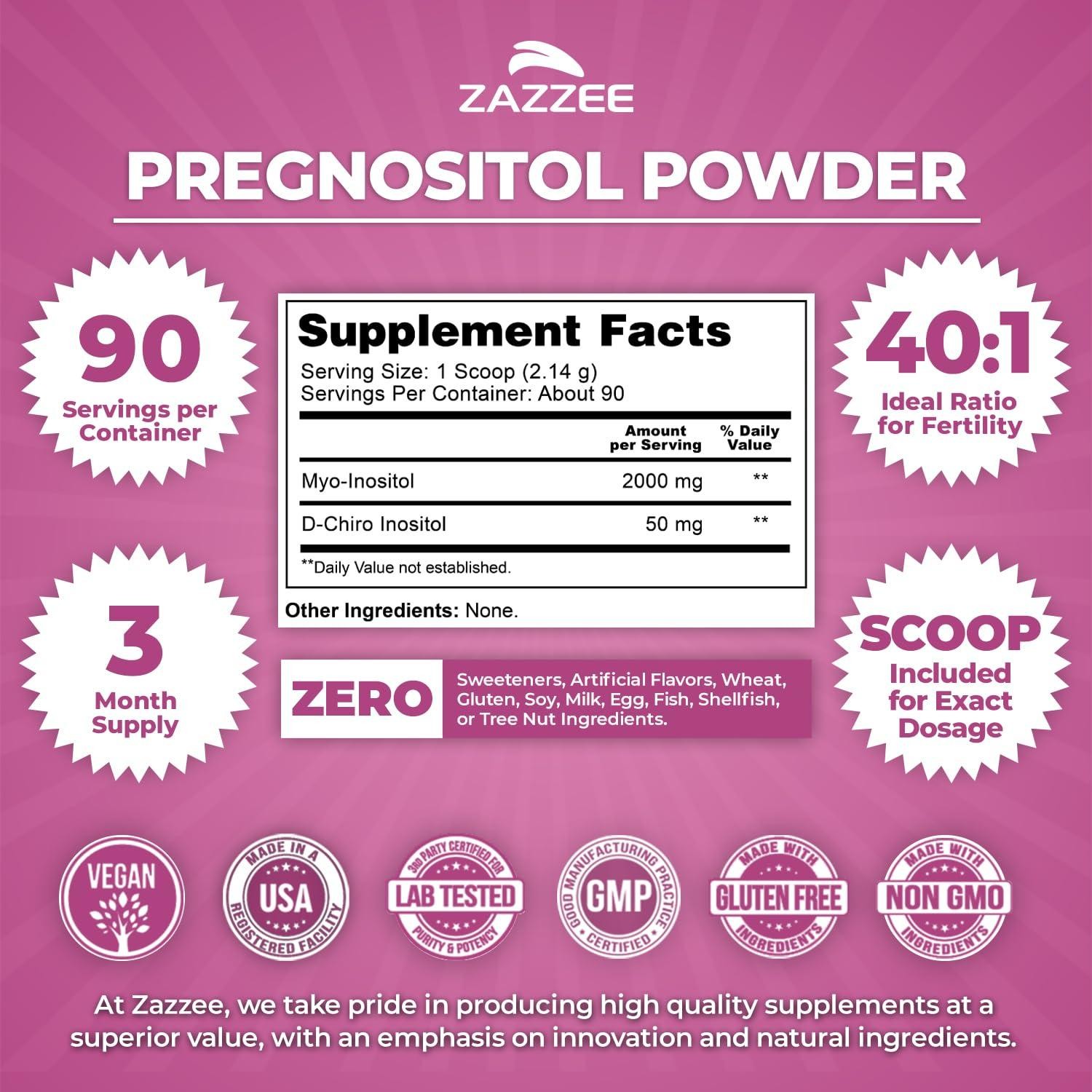 PREGNOSITOL Powder, 3 Month Supply, Myo-Inositol and D-Chiro-Inositol 40:1 Ratio