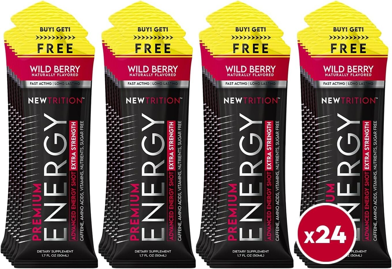 NewTrition Extra Strength Energy Shots – Wild Berry – 24Ct
