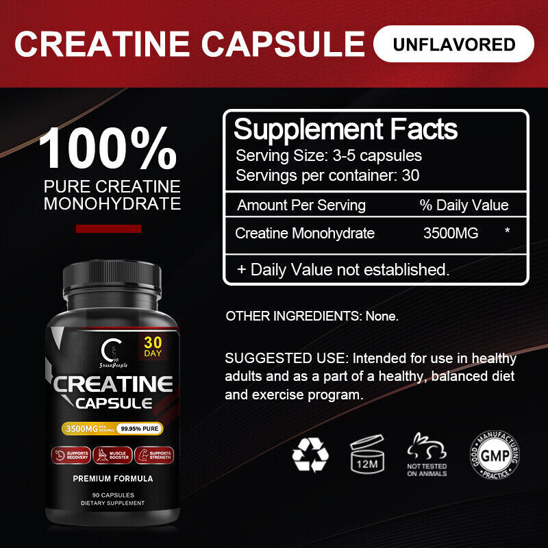 3500mg Creatine Monohydrate Capsules – Bodybuilding Muscle Growth – 90 Pills