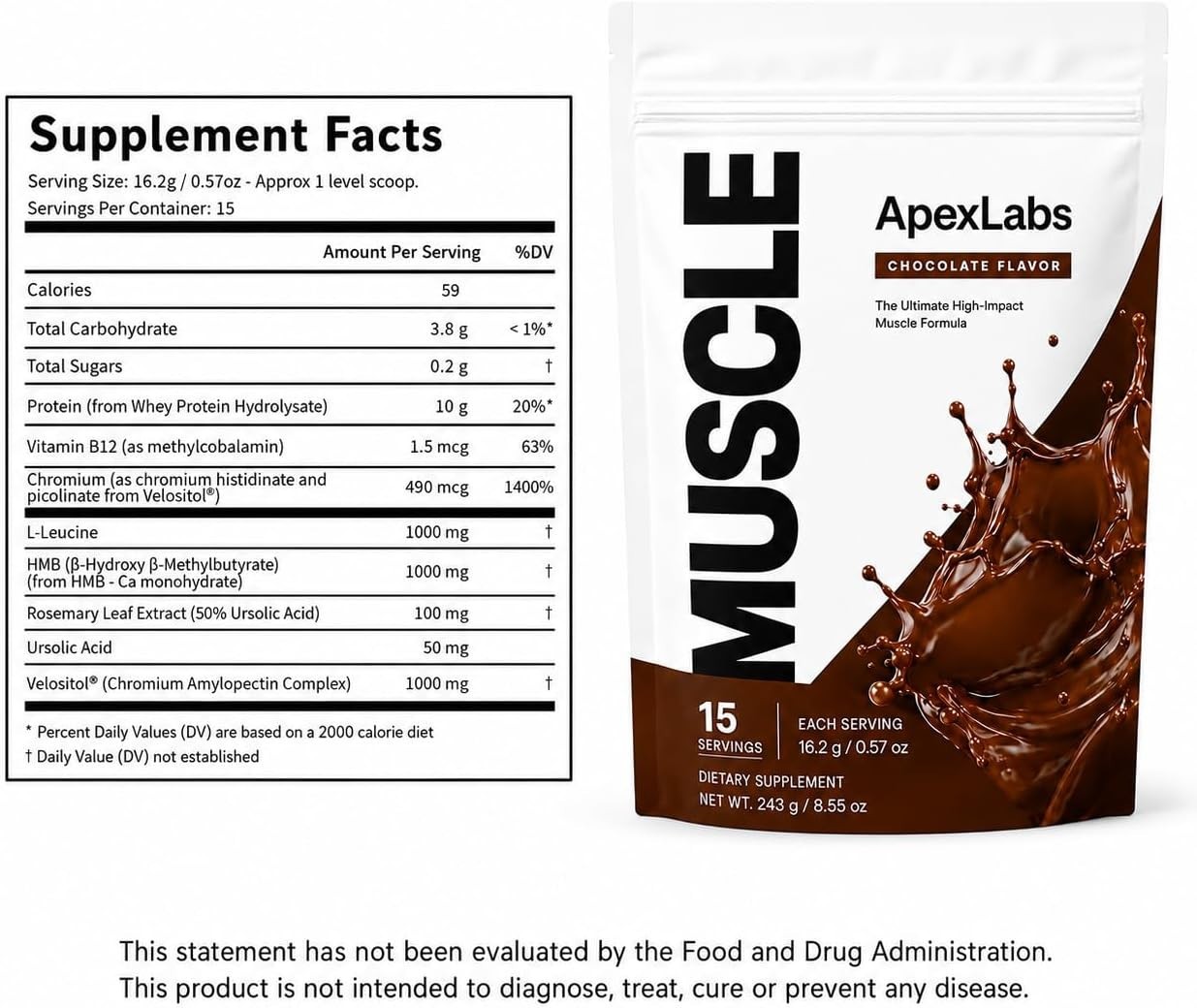 Apex Labs Protein Powder MUSCLE 15 servings 8.55oz EXP 05/2028