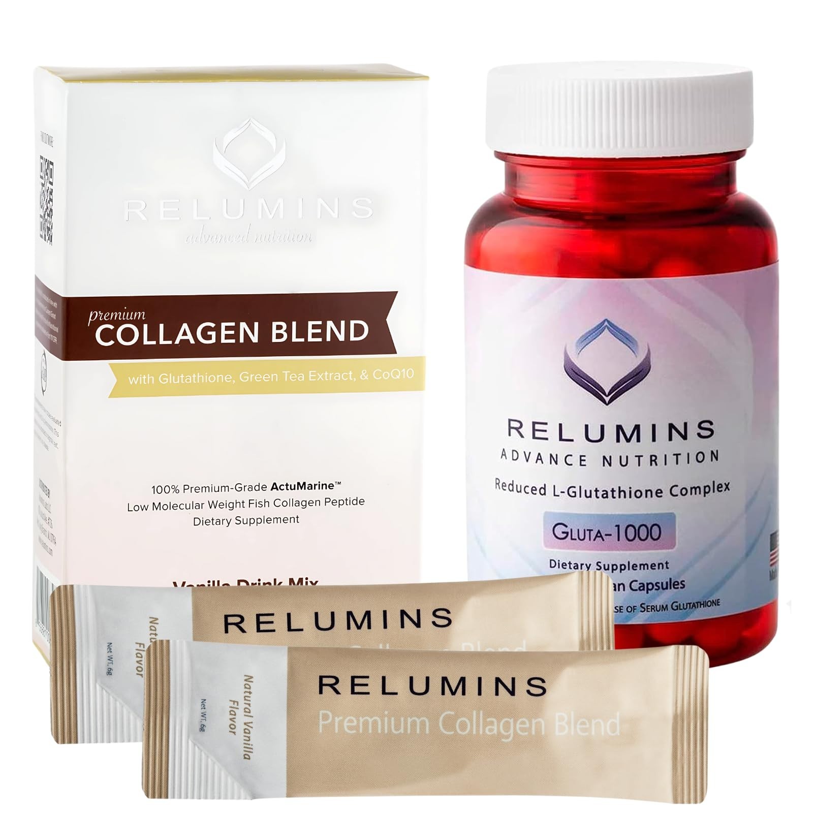 Relumins Premium Collagen & Gluta-1000 Bundle and 10 Sachets of Marine Collagen