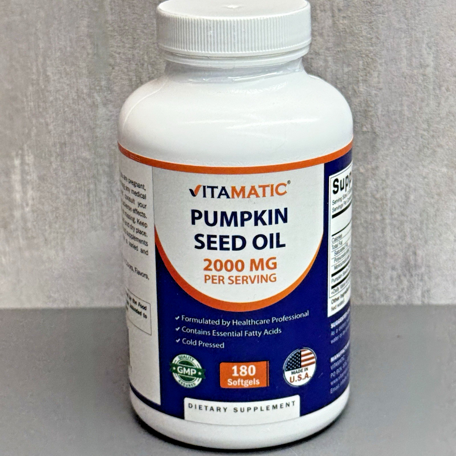 Pumpkin Seed Oil 2000mg 180 Softgels Nom GMO Made in the USA Cold Pressed 4/28