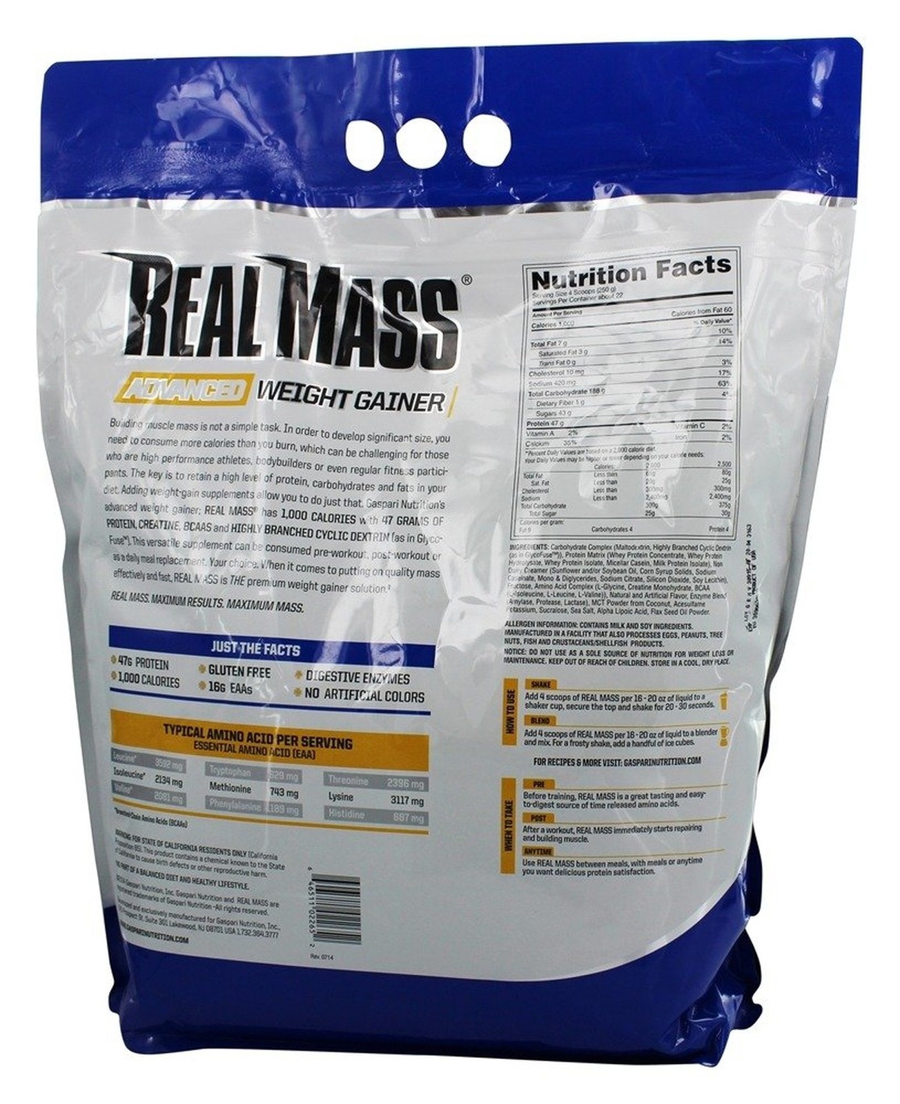 Gaspari Nutrition Real Mass: Advanced Weight Gainer, Protein and Complex Carb…
