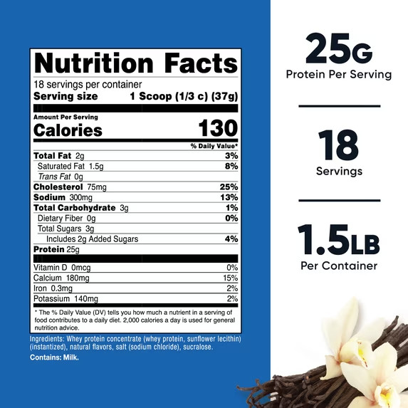 Nutricost Whey Protein Concentrate Vanilla 1.5 lb 25g Protein Powder
