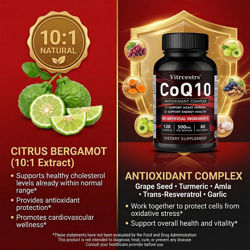 CoQ10 500mg Antioxidant Complex-Supports Heart Health&Cellular Energy 30~120Caps