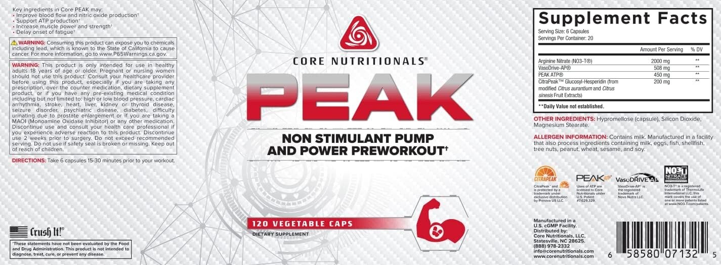 Core Nutritionals Peak, Non-Stimulant Preworkout with VasoDrive-AP® and Peak ATP