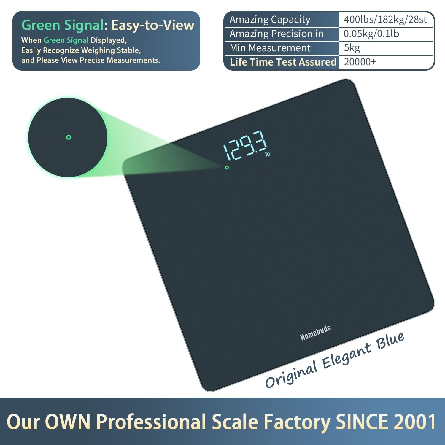 Stylish 400lb Tempered Glass Bathroom Scale with High Precision 0.1lb Accuracy
