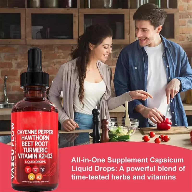 1-3X Cayenne Pepper Hawthorn Beet Root Turmeric Vitamin K2+D3 Liquid Drops 60ML