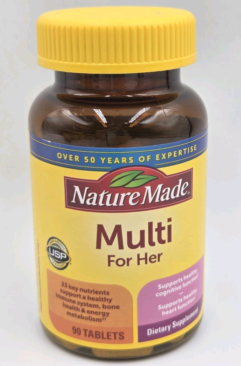 New Nature Made Multi for Her With Iron Calcium 90 Tablets Gluten-Free 4/2027