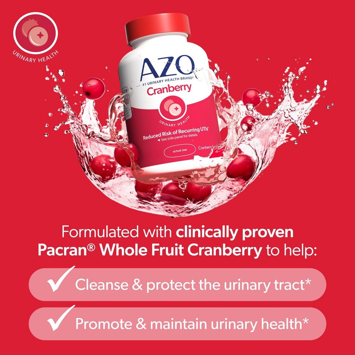 AZO Cleanse + Protect Cranberry Softgels for Urinary Tract Health – 120ct
