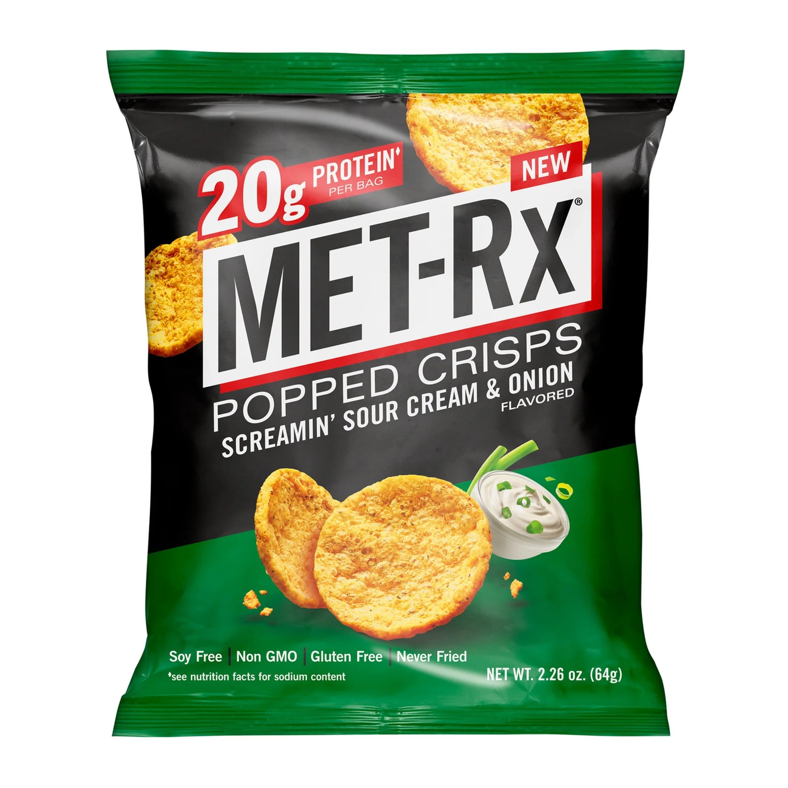 6x Bags Met-Rx Popped Crisp Screamin’ Sour Cream & Onion Flavored Chips | 2.26oz
