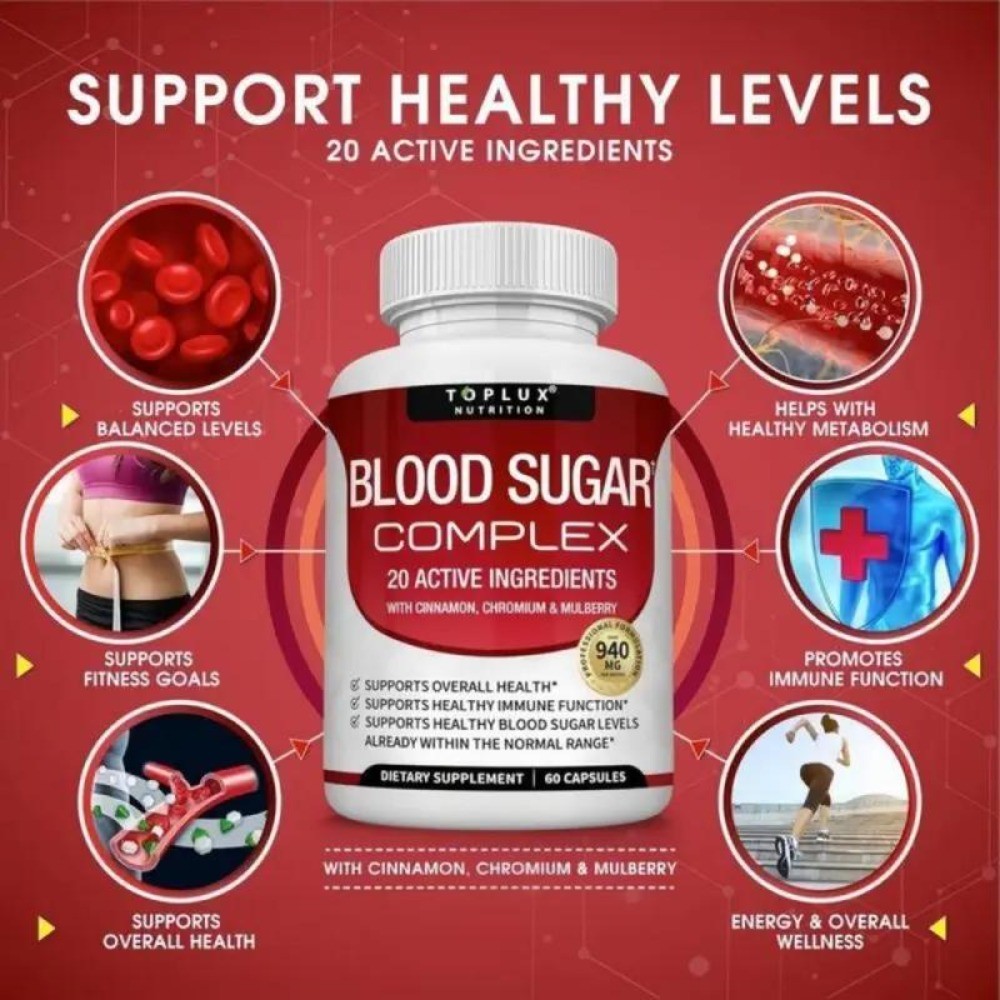 TOPLUX Blood Sugar Complex 2-Pack Cinnamon Chromium Mulberry 120 Capsule