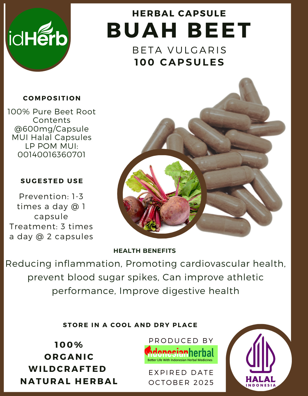 [idHerb] 100-800 Capsules Buah Beet Beetroot Beta Vulgaris Organic WildCrafted