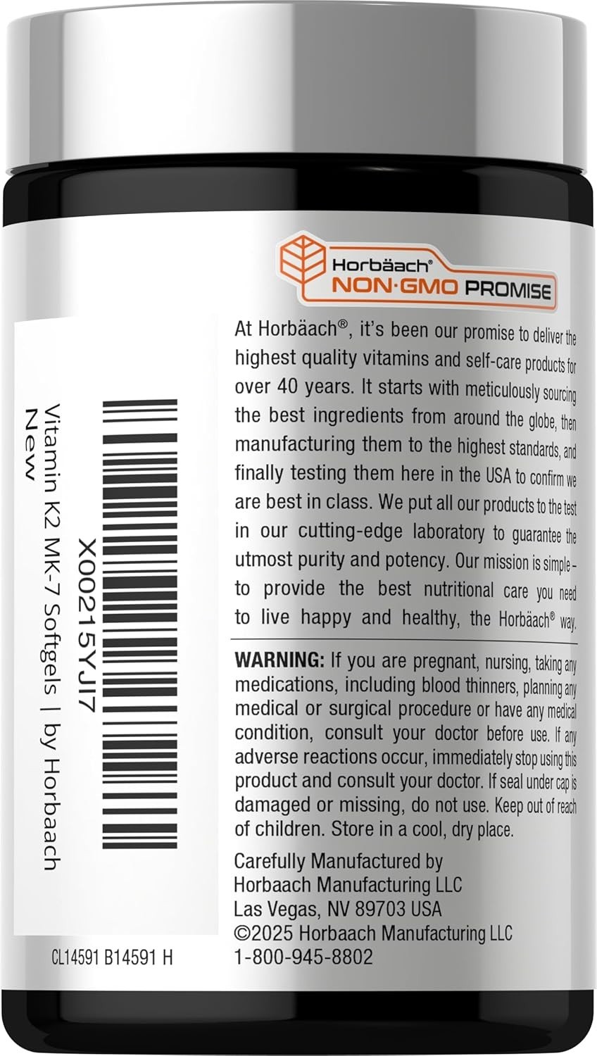 Vitamin K2 MK7 with D3 Supplement | 180 Softgels | D3 5000 IU | by Horbaach