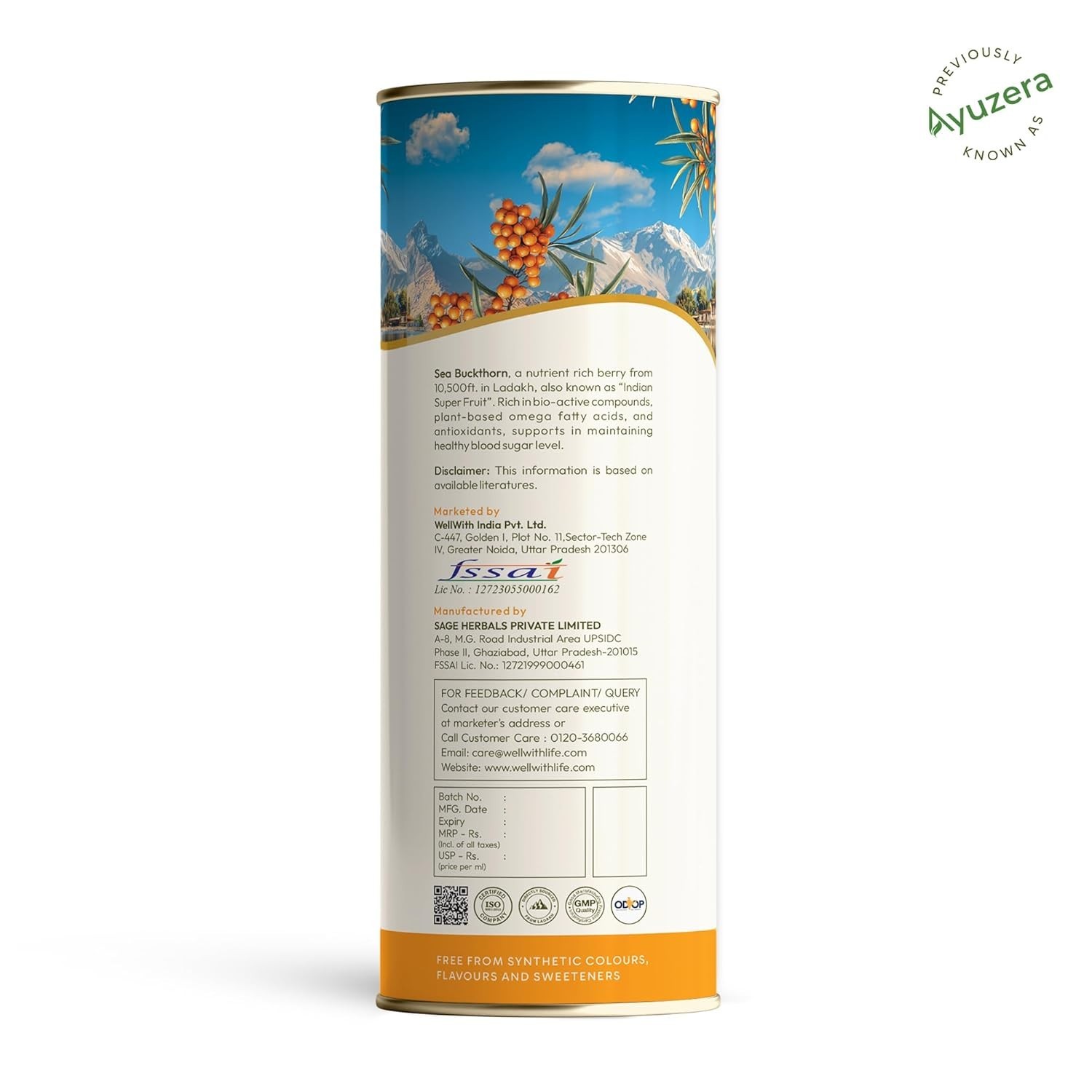 Wellwith Sea Buckthorn Pulp Juice 300ml Natural Vitamin C, Omega 3 6 7 9