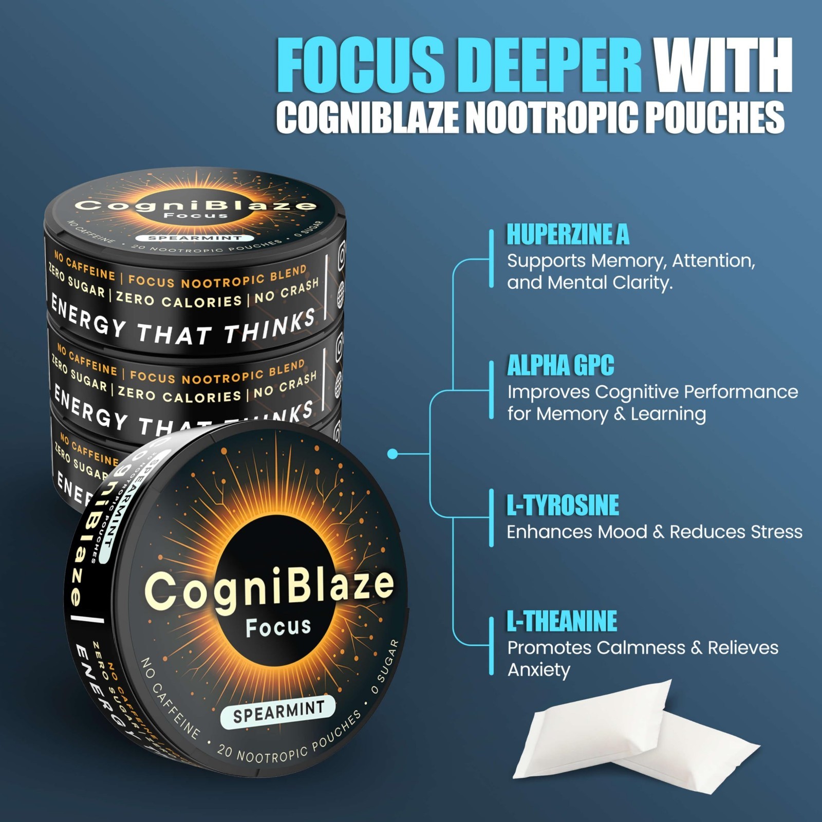 Caffeine-Free Nootropic Pouches – 80 Focus & Clarity Pouches | Mental Energy Boo