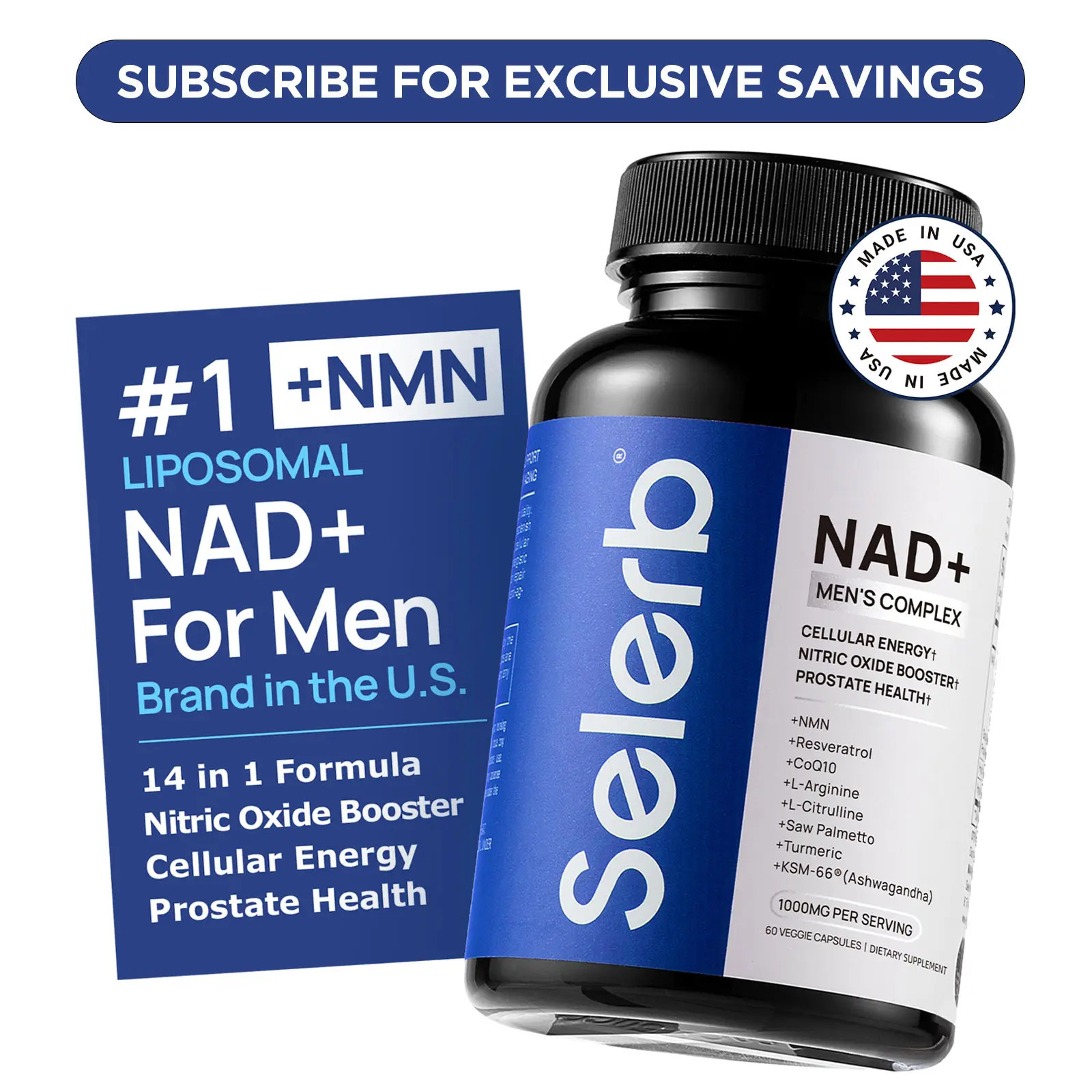 Selerb NAD+ Supplement for Men – With Liposomal-NAD+,CoQ10, L-Carnitine, L-Argi