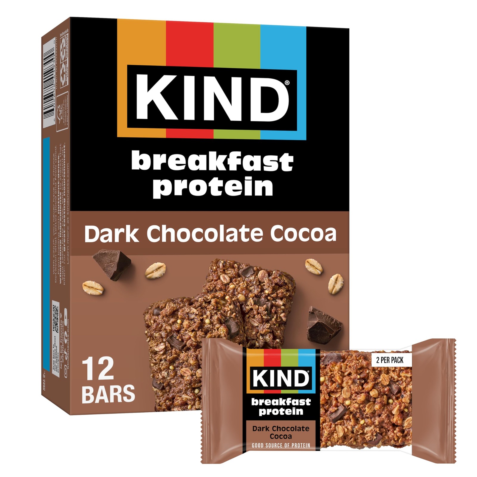 Breakfast Protein Bars Dark Chocolate Cocoa 8g Protein Gluten Free 6 Count
