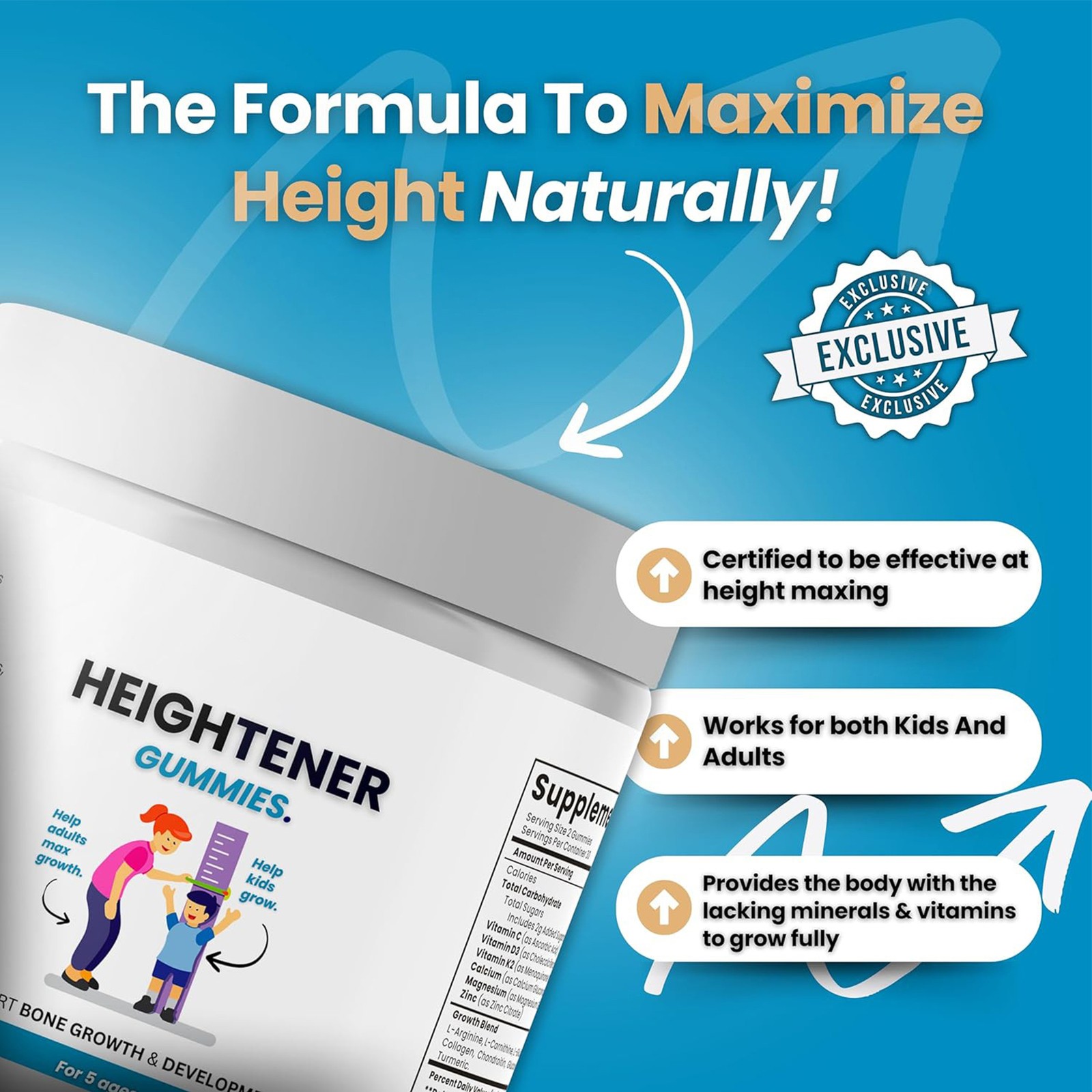 Heightener Gummies – Natural Height Growth Supplement for Kids, Teens and Adu