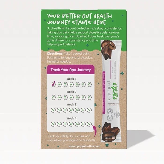 Opu Probiotics Mocha Flavor Probiotic Powder On-Tongue Stick Packs, 30 Count