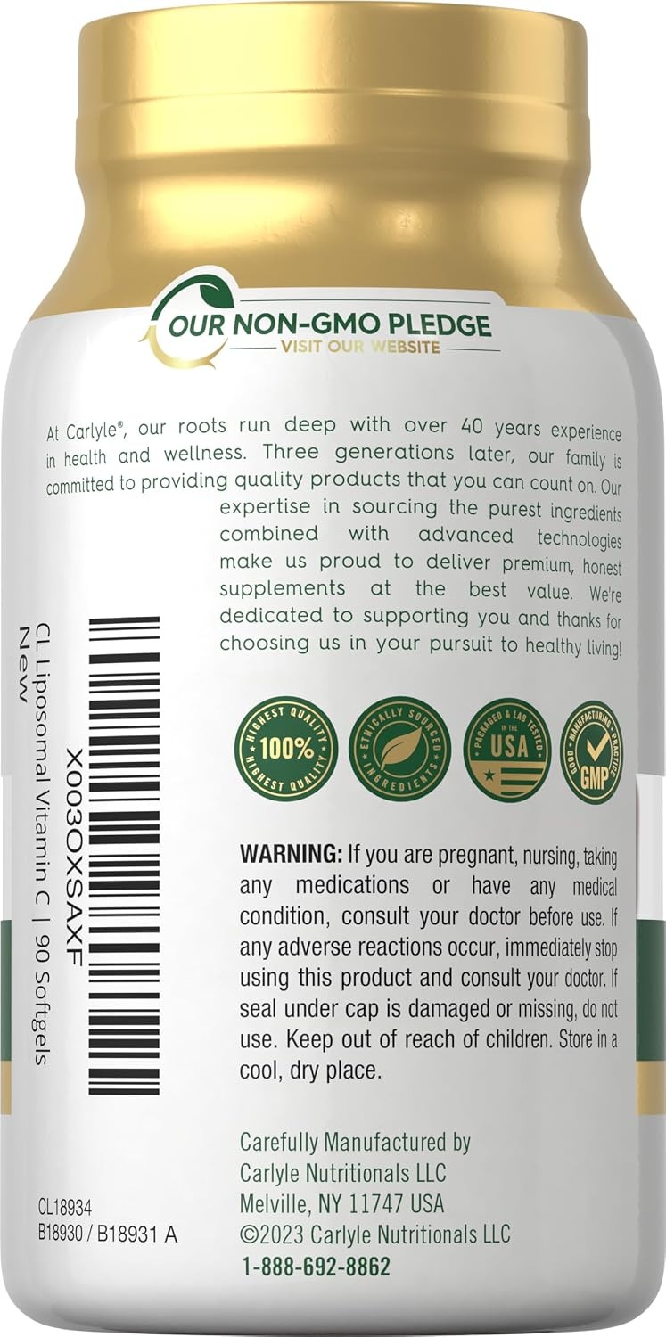 Carlyle Liposomal Vitamin C | 2200mg | 90 Softgel Capsules | High Potency Comple