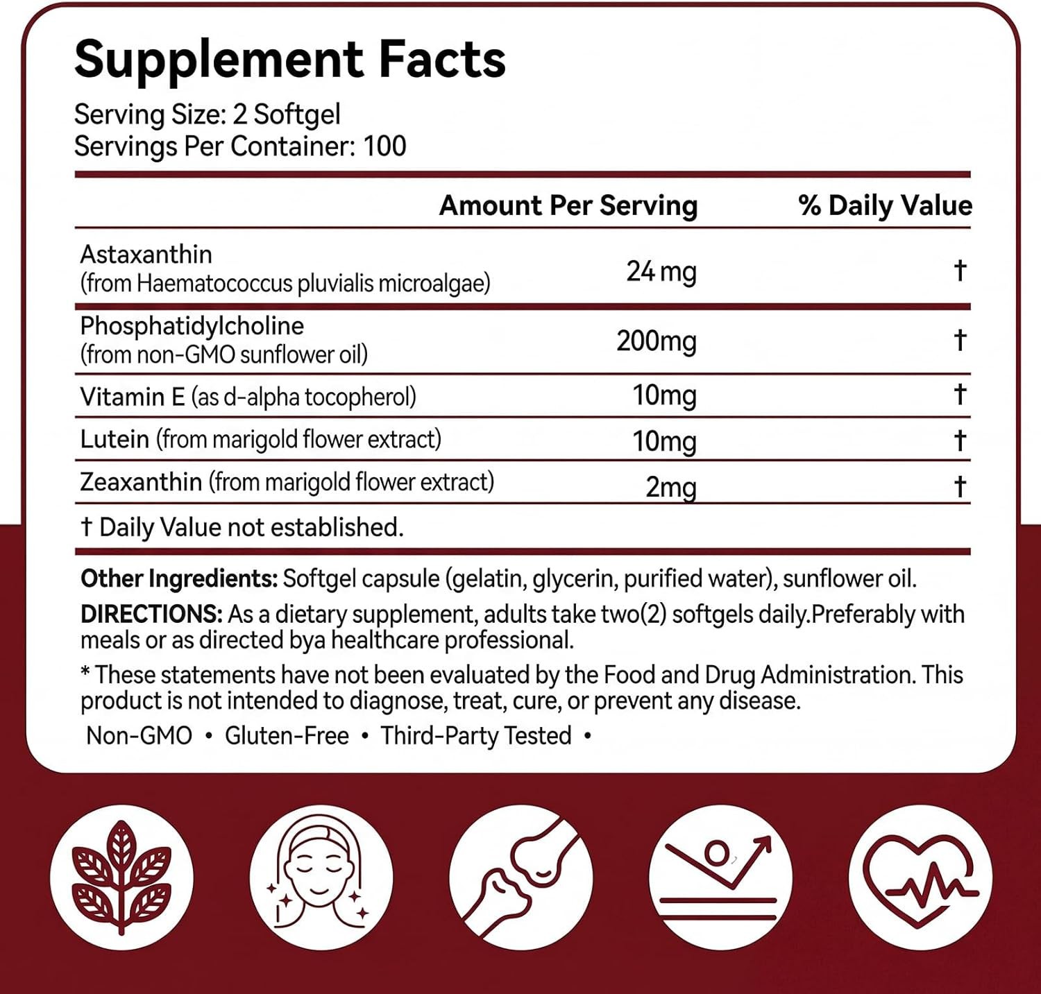 GBN Astaxanthin Supplements 24mg 200 Softgels, Supports Eye, Skin, Joint, Brain,