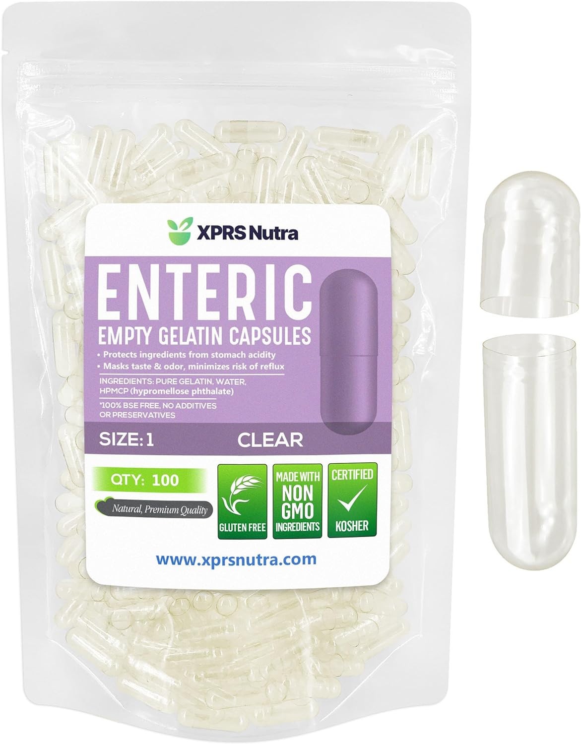 Size 1 Clear Enteric Empty Gelatin Pill Caps Capsules Delayed GelCaps