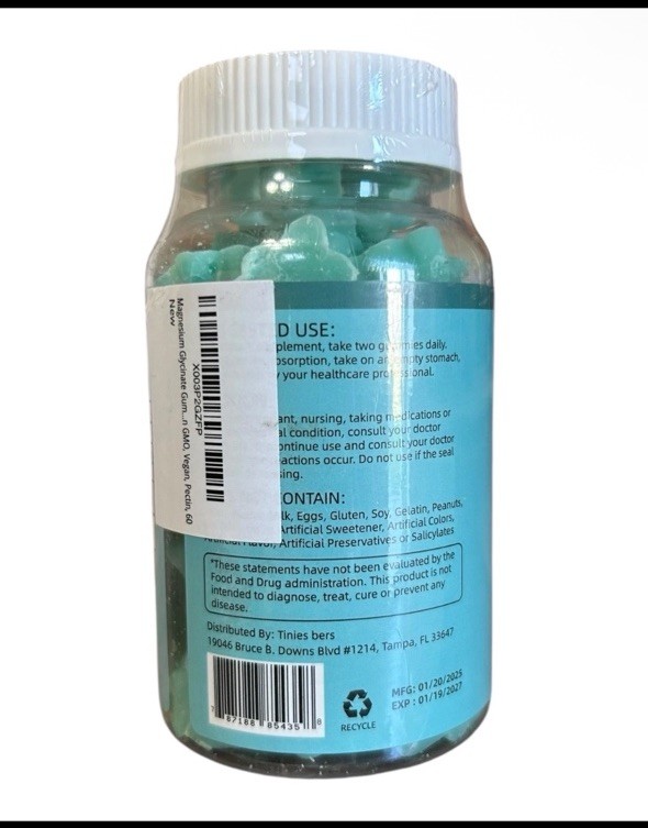Magnesium Glycinate Gummies 500mg Sugar Free Blueberry 60 Ct Exp 03/2027 Sealed