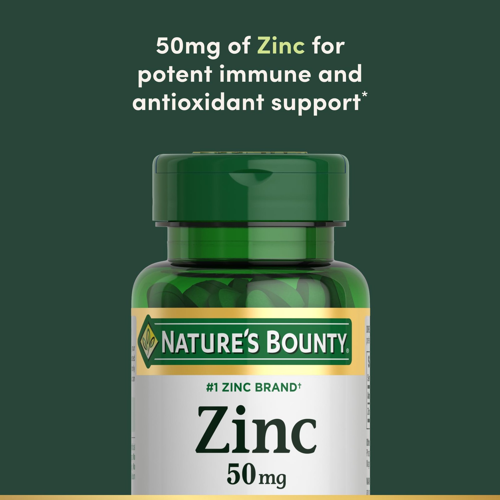 Nature’s Bounty Zinc 50mg | Immune System, Skin, 100 Count (Pack of 1), White