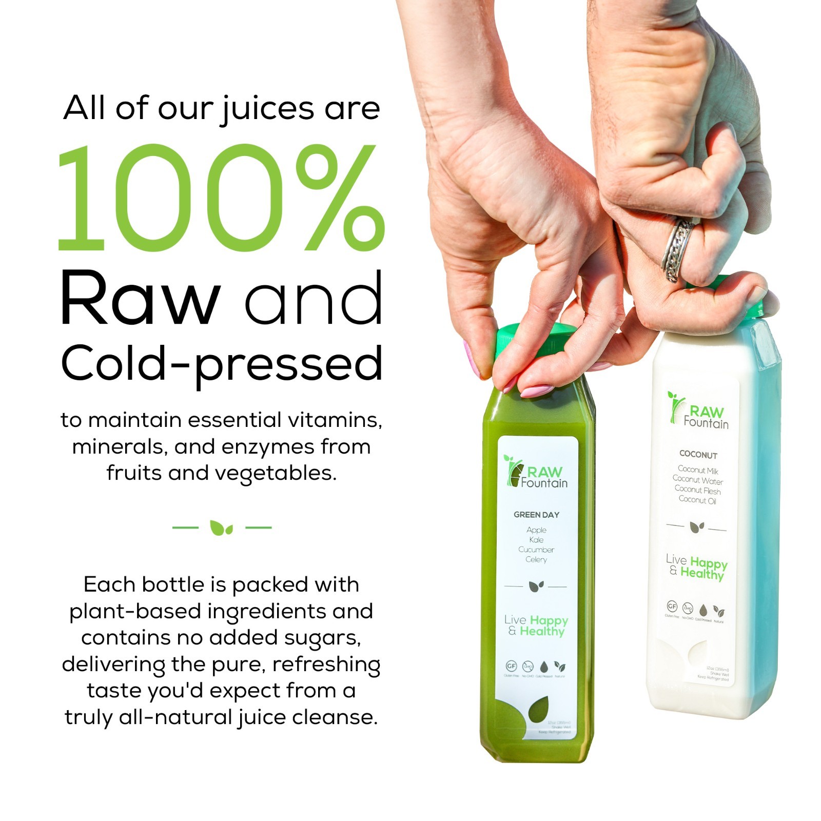 RAW Fountain 5 Day GREEN Juice Cleanse, All Natural Cold Pressed Detox 30ct 12oz