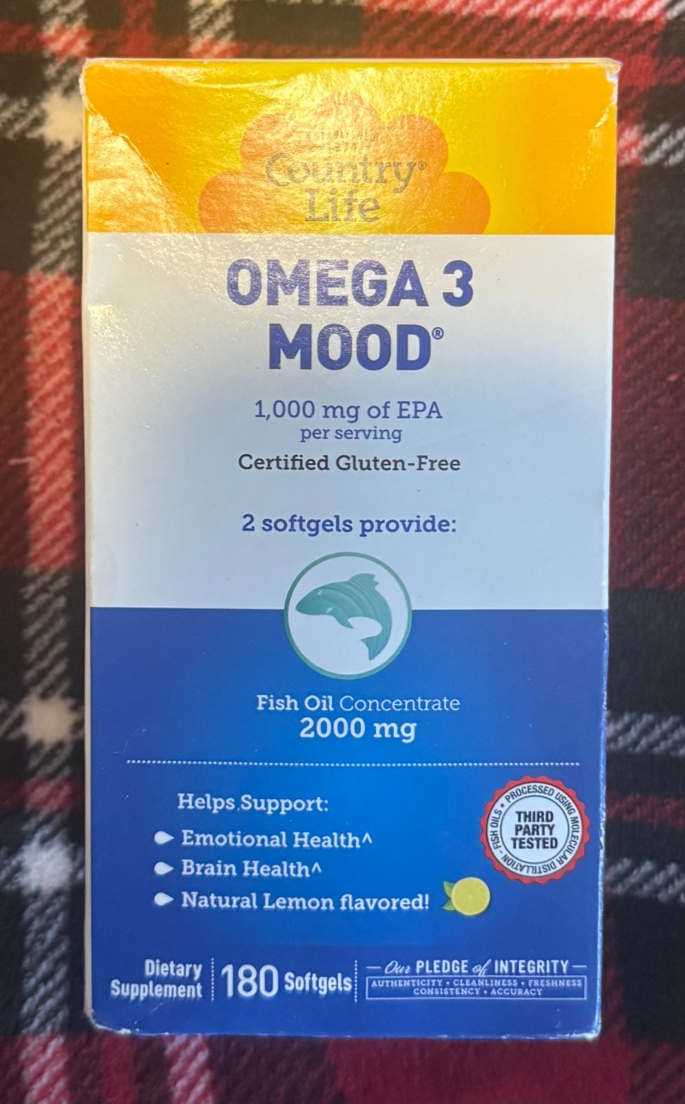 Country Life Omega 3 Mood Natural Lemon Flavored 180 CT Gluten-Free EXP 06/2026+