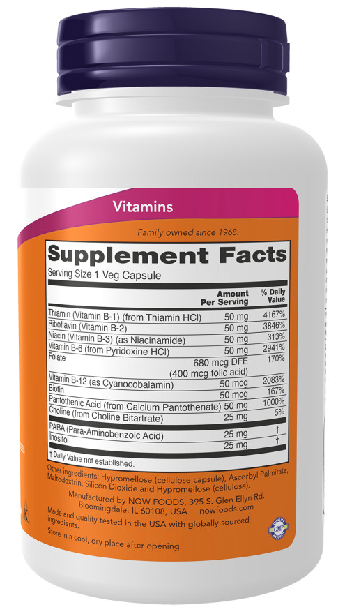 B-50 Now Foods 250 Caps B-Complex Nervous System Energy 09/2024EXP