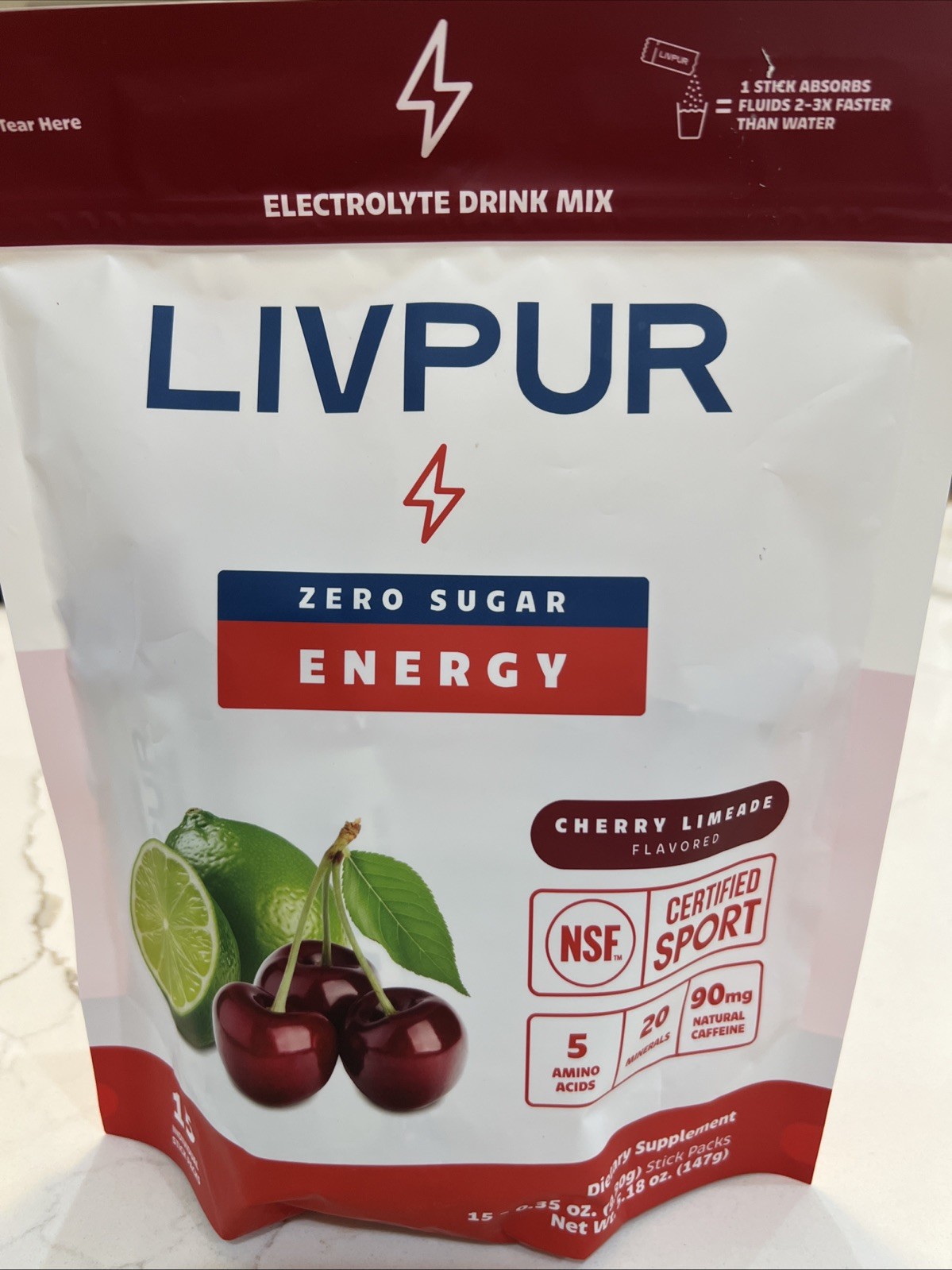 Electrolyte Drink Mix Powder – 15 Sticks, Sugar Free Hydration, Caffeine & Amino