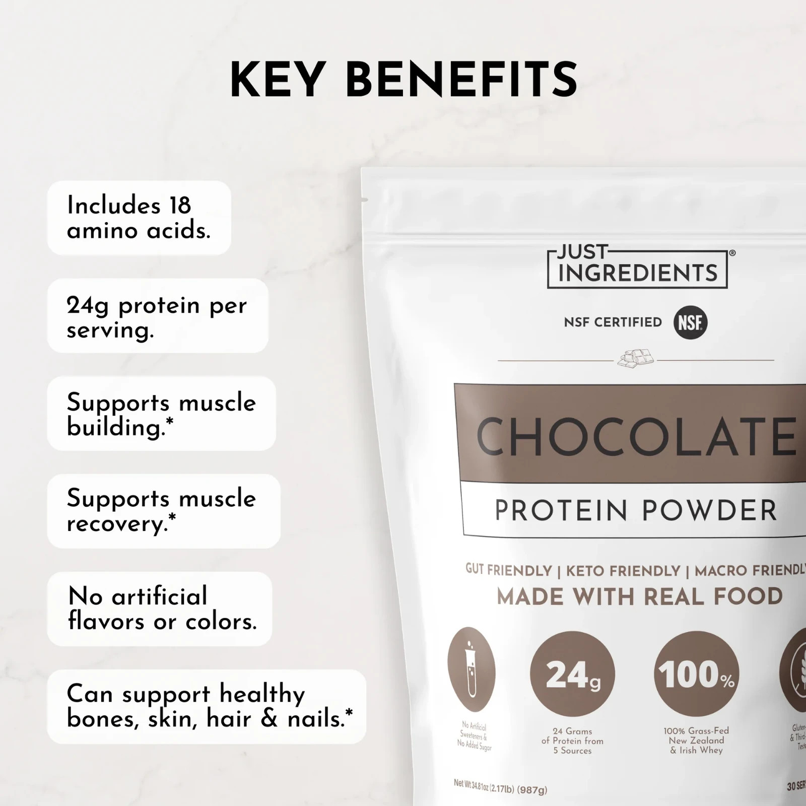 Just Ingredients Chocolate Protein Powder | Grass-Fed Whey Protein | Chocolate