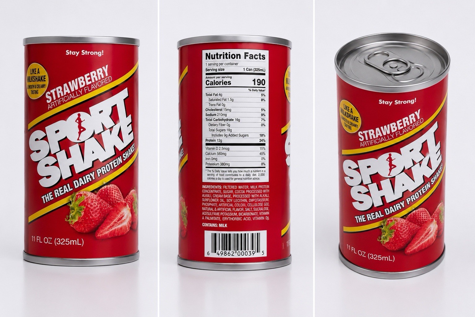 Sport Shake High Protein Strawberry Shake Drink, 11 fl oz (325 mL) Can pack 3