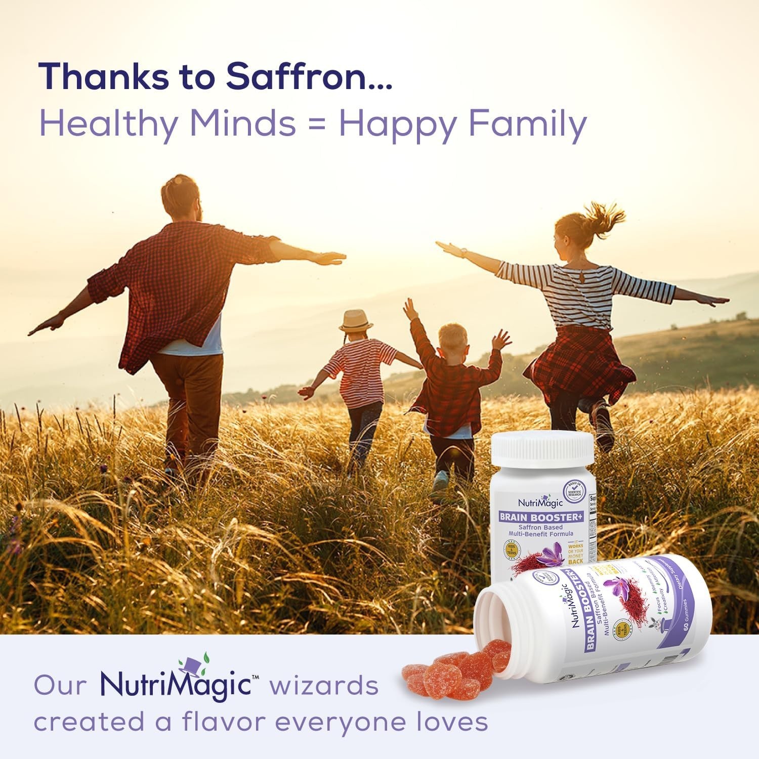 Brain Booster+ 30mg Pure Saffron Extract Gummies & Multivitamin D3,B6,B12,zinc