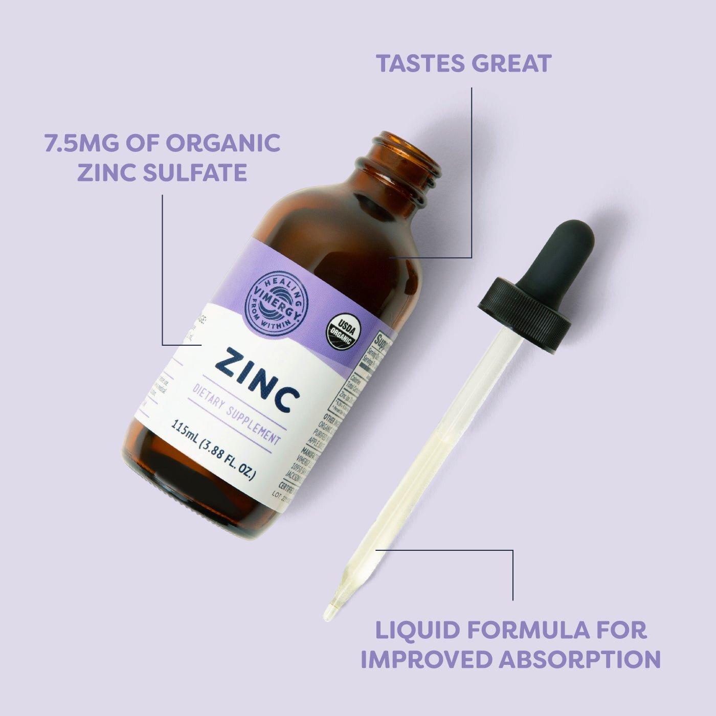 Vimergy Organic Liquid Zinc, 57 Servings – Supports Immune Health & Metabolism