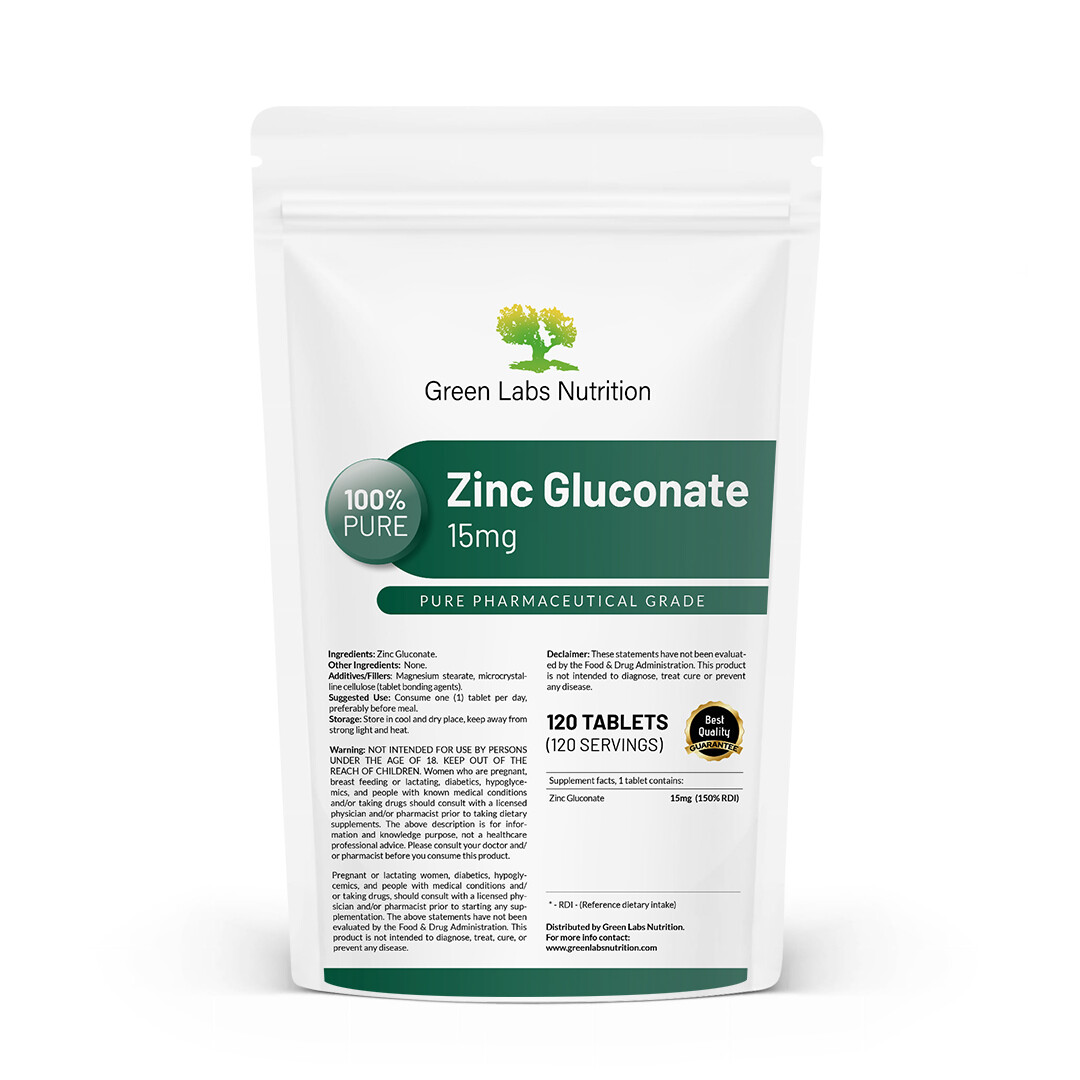 Zinc Gluconate 15 mg 120 tablets Skin Hair Nails Health Immune Support