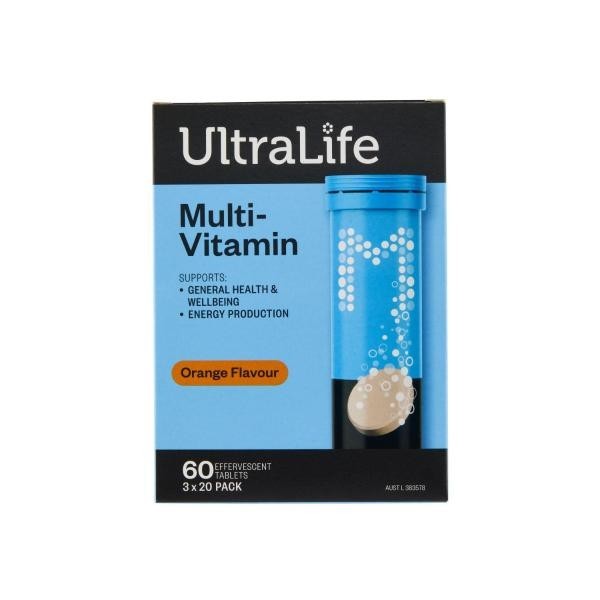 60 x UltraLife Daily Multivitamins Effervescent tablets Orange Flavour Germany