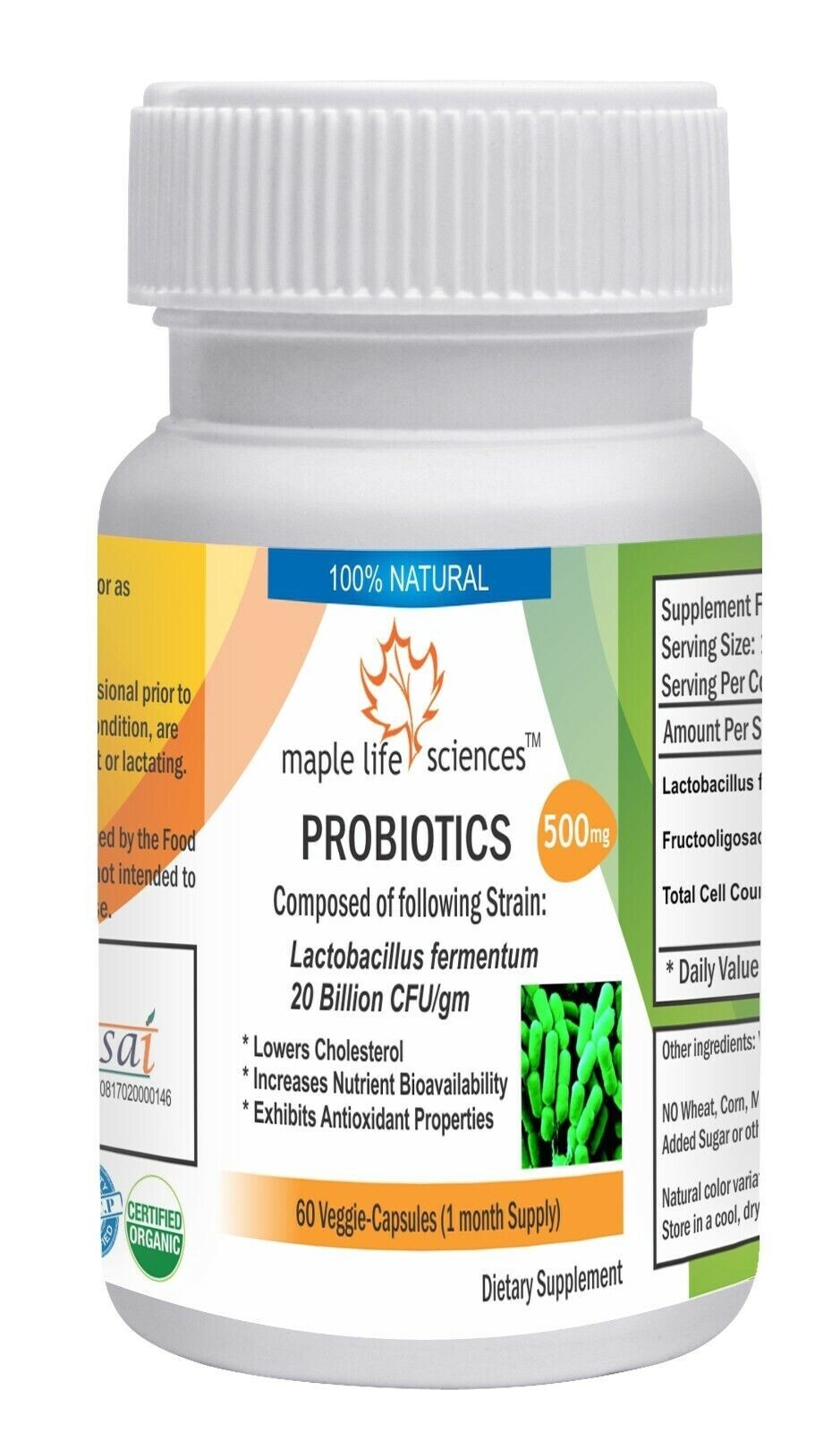 Probiotic Lactobacillus Fermentum 20 Billion CFU/gm Capsules – 500mg – AU Stock