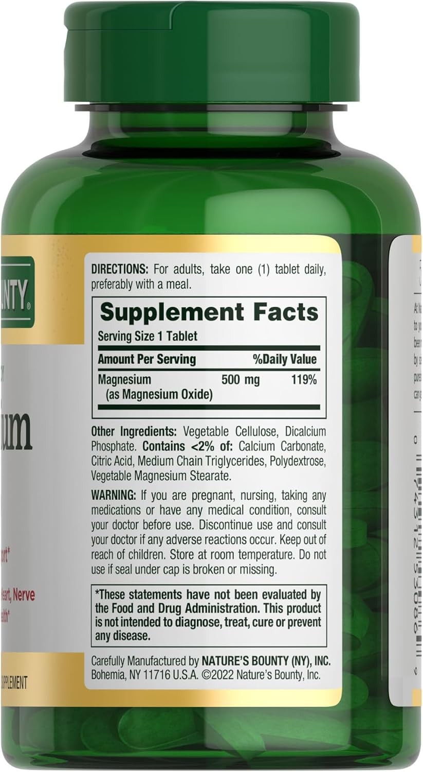 Nature’s Bounty Magnesium Supplements – 500 200 Count (Pack of 1)
