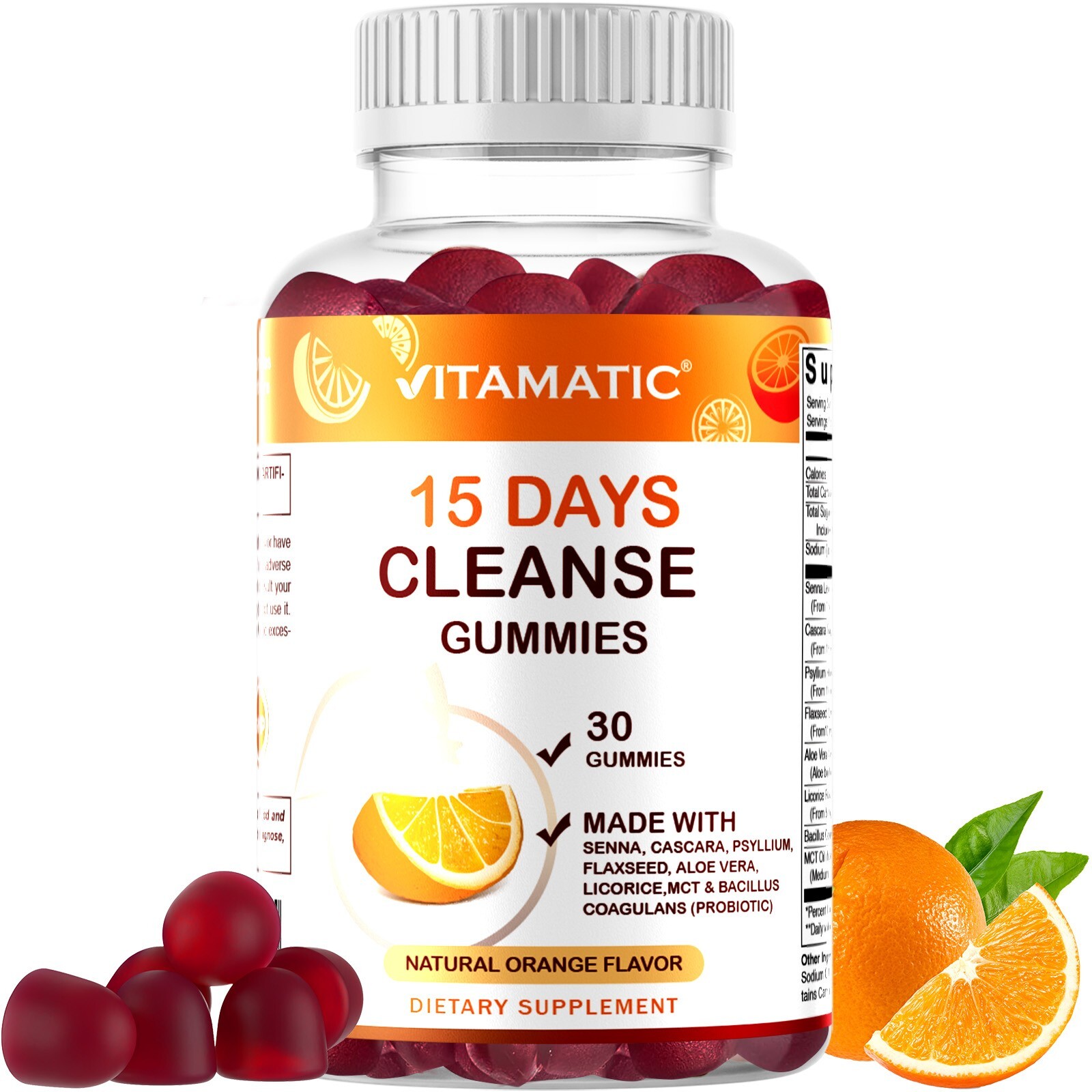 Vitamatic 15 Days Cleanse Gummies, Senna, Cascara, Psyllium, Flaxseed, Aloe Vera