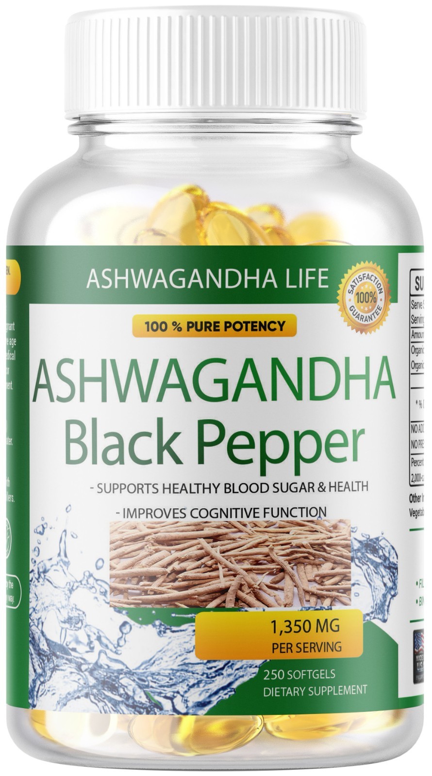 Organic Ashwagandha Root 650mg Herbal Supplement Immune Support USA 250 Softgels