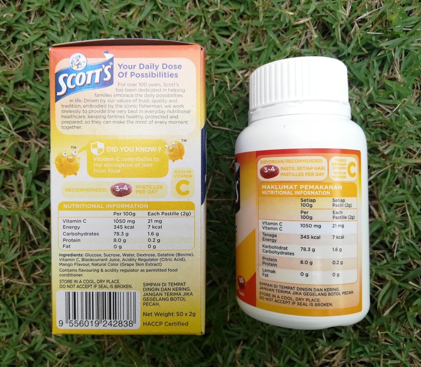 Scott’s Vitamin C 50 Pastilles Mango/Orange/Peach/Mixed Berries Flavor Halal