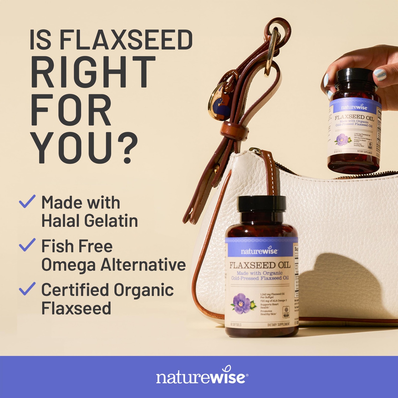 NatureWise Flaxseed Oil 1200 mg, Fish Free Omega 240 Count (Pack of 1), Honey