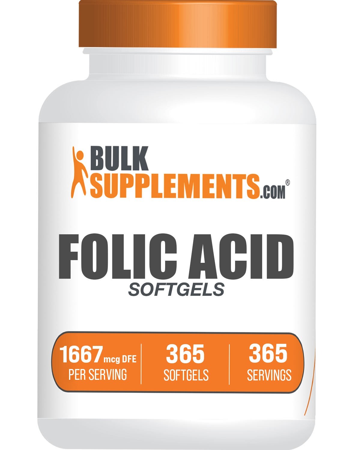 BulkSupplements Folic Acid 365 Softgels – 1667 mcg DFE