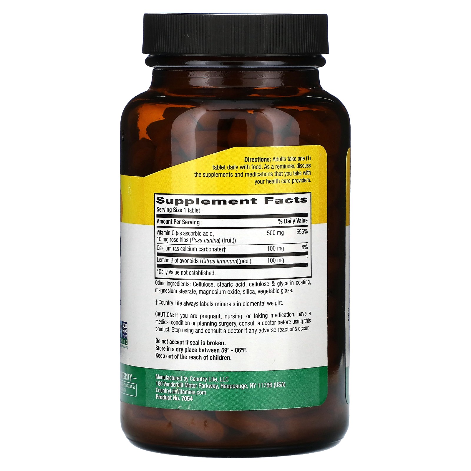 Country Life Buffered Vitamin C 500 mg 250 Tablets No Artificial Flavors,