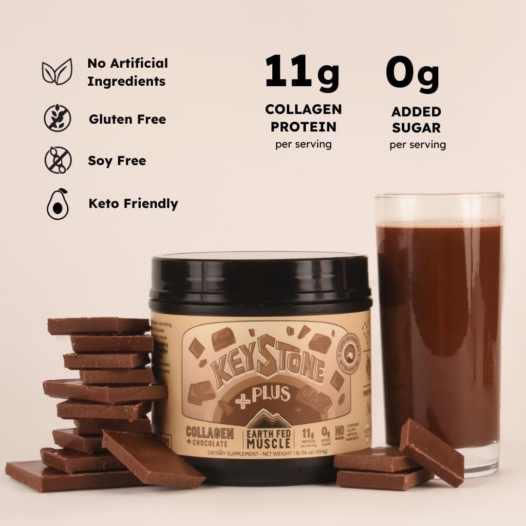 Earth Fed Muscle Keystone Plus Multi Collagen Peptides Powder – Chocolate Flavor