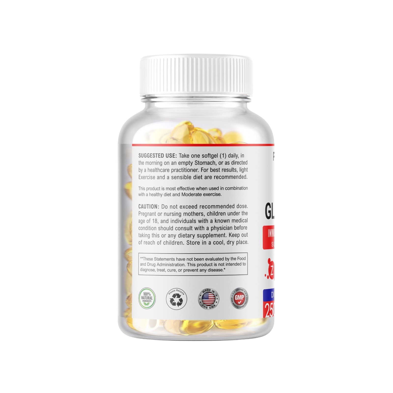 Zinc Gluconate 250 Vegetarian Softgels (50mg), Gluten Free and Non-GMO